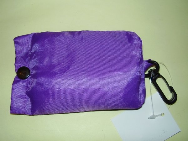 Einkaufstasche / Nylon Beutel mit Karabinerhaken in lila