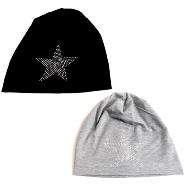 Damen Mütze mit Strass Stern in schwarz oder grau!