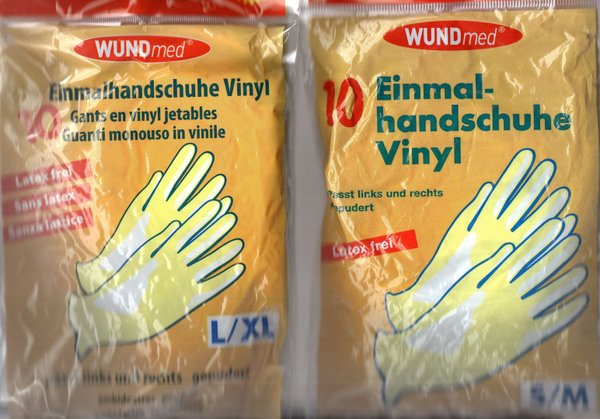 Vinyl Einmal Handschuhe - gepudert - 10Stück in 2 Größen