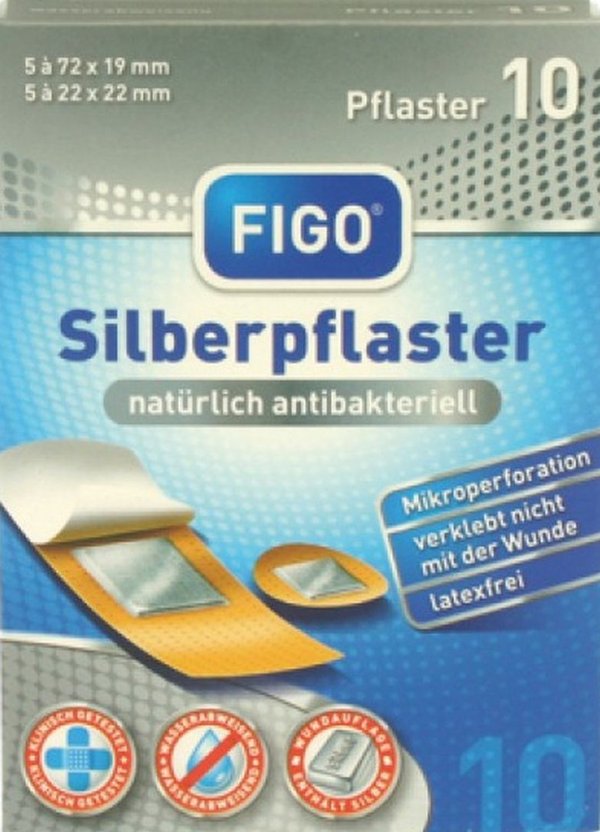 Silber Pflaster - Latex Frei! - silberbeschichtete Wundauflage -10 Stück in 2 Formen